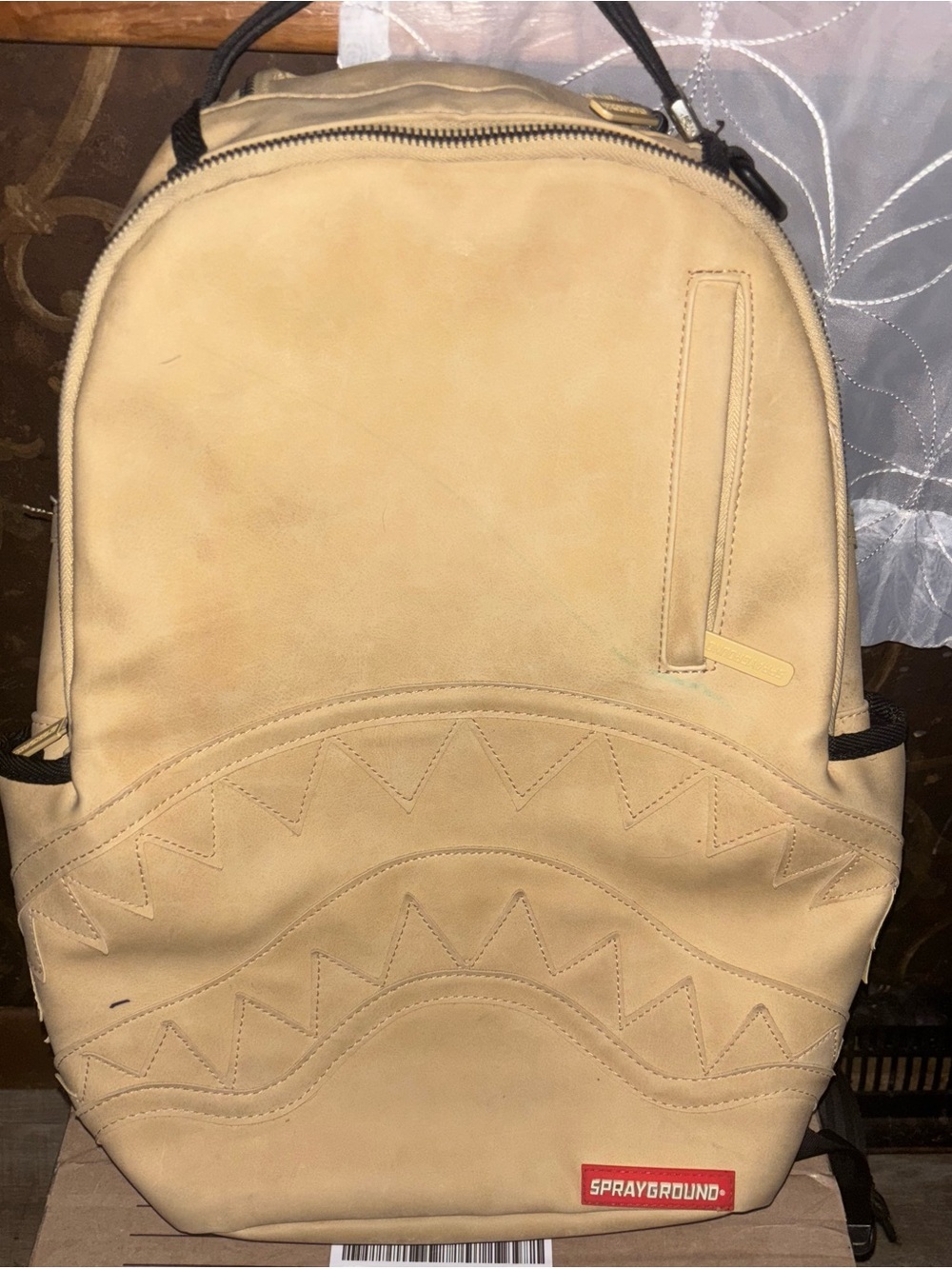 Sprayground Beige Shark-Detail Backpack